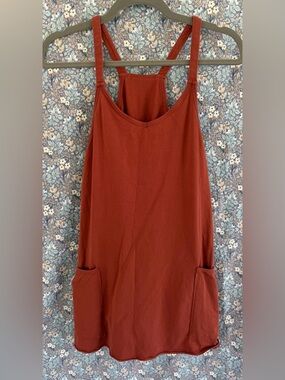 Rust Redish Orange Women's Tank Jumpsuit with Pockets